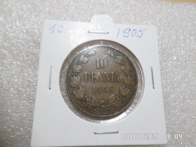 10 penniä 1905 rahakehyksessä Kl 6