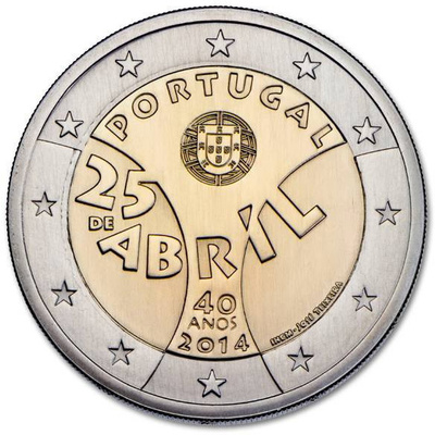 ** PORTUGALI 2€ 2014 Neilikkavallankumous pillerissä **