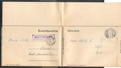 Kenttäposti - Kenttäpostia + Hämeenlinna 22.8.1941