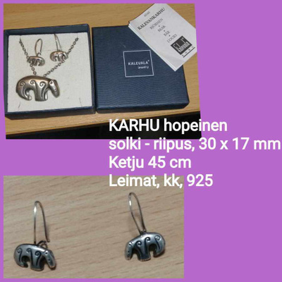 HOPEINEN KK KARHU-korvakorut  JA / TAI  sormus, ( EI RIIPUS)