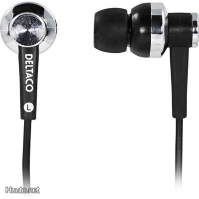 Deltaco HL79 in-ear nappikuulokkeet, 3.5mm, musta/hopea UUSI