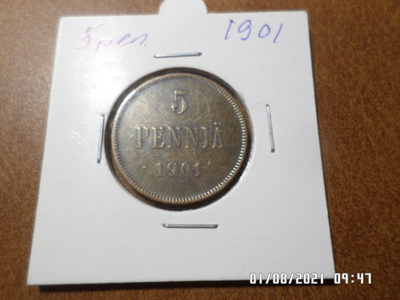 5 penniä 1901 Rahakehyksessä kl 5