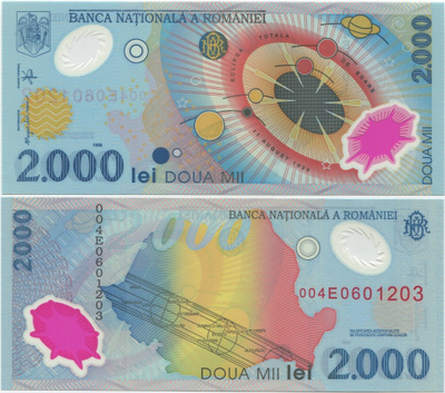 Romania 2000 Lei 1999 (P-111) UNC Polymer, Eclipse
