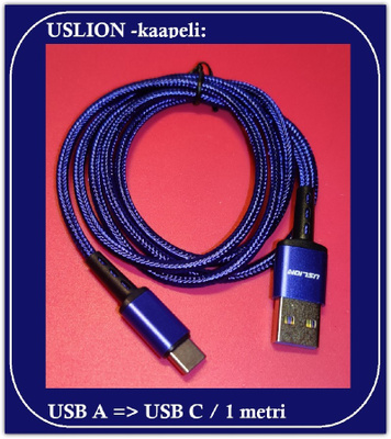 Uslion USB A - USB C -datakaapeli/ latauskaapeli / 1m #29896