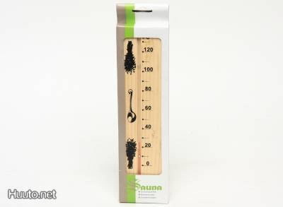 Saunalämpömittari, puinen, 0-130°C, 25.5x6.5cm *UUSI*
