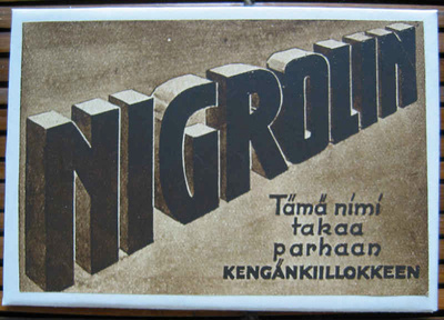 * Vanha Nigrolin-kenkälankkimainos magneettina * 20-luku