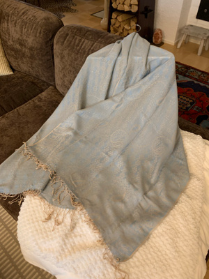 Vaaleansininen/ vaaleanbeige pashmina cashmere  hartiahuivi