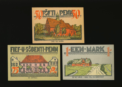 Saksa Notgeld 50, 75 Pfg, 1 Mark, Bredstedt 1921