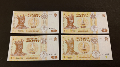 Moldova 1 Leu, 4kpl erilaisia, UNC