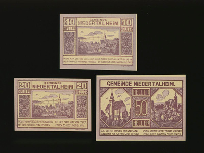 Itävalta Notgeld 10, 20, 50 Heller, Niedertalheim 1920