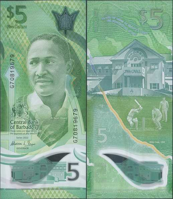Barbados 5 Dollars 2022 UNC Polymer uusi sarja