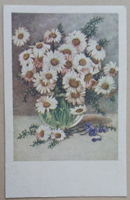 Iso kimppu päivänkakkaroita maljassa, onnittelupk, p. 1943