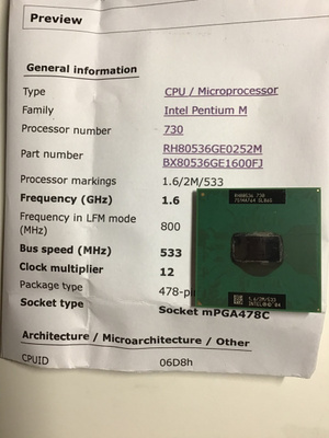 Intel Pentium M 730 suoritin.