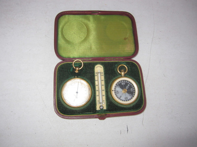 ANTIQUE POCKET BAROMETER COMPASS THERMOMETER