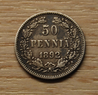 50 Penniä 1892 Hopeaa Aleksanteri III
