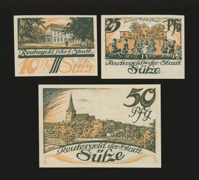Saksa Notgeld 10, 25, 50 Pfg, Sülze 1922