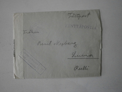 Kenttäpostia, Jv koul.kesk. nr 7, tulol. 15.2.1940 + sens.