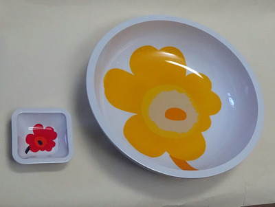 Marimekko Zak kelt. unikko iso kulho + pun. pikkukulho
