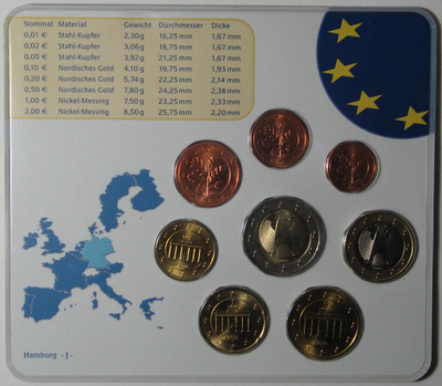2005 BU setti- Saksa 1c - 2euro  rahapaja J Hampuri