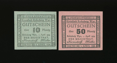 Saksa Notgeld 10, 50 Pfennig, Rosenberg 1.4.1919