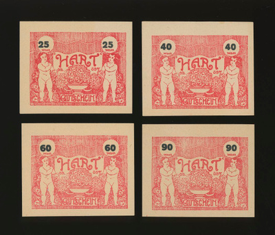 Itävalta Notgeld 25, 40, 60, 90 Heller, Hart