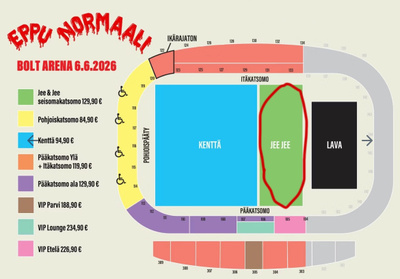 2 x Eppu Normaali Bolt-areena 6.6.2026. Jee & Jee -katsomo