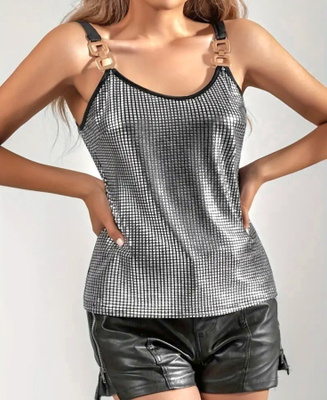Uusi hopeanvärinen upea bling bling toppi L - XL
