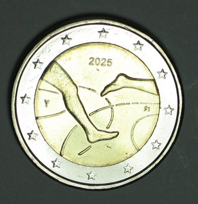 2€ juhlaraha 2025 Suomi-Ruotsi maaottelu rullan päätykolikko