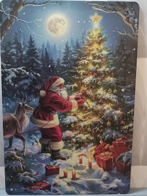 Joulupukki metsäneläinten kanssa joulutaulu retro