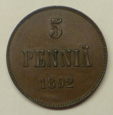 5 PENNIÄ 1892 / Kl 6
