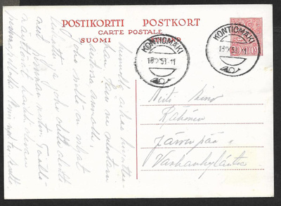 Postiläh. - Ehiö 20mk 1954 (LAPE 115) Kontiomäki 18.9.1958