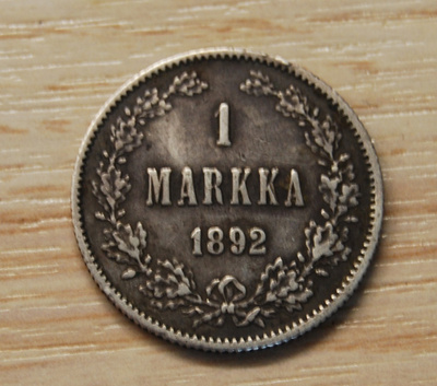 1 Markka 1892 Hopeaa Aleksanteri III