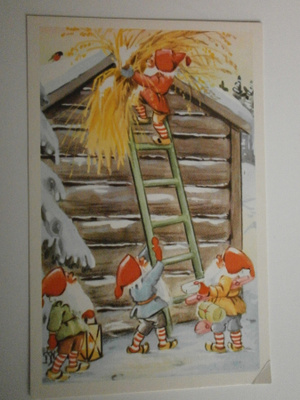 Joulukortti tonttu ja lyhde (kulkematon)