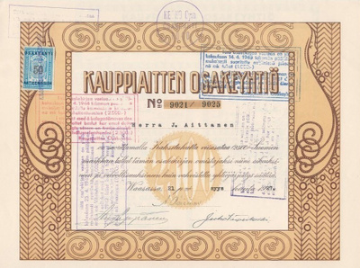 OKK 1927 Kauppiaitten Osakeyhtiö, Vaasa Kesko osakekirja
