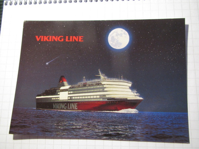 Viking Line kuutamossa. Laivapostikortti