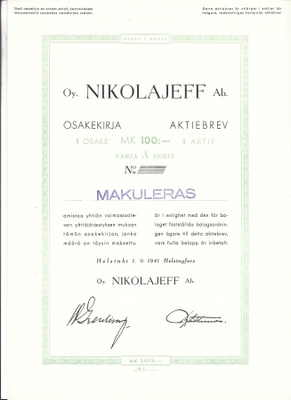 OKK 1941 Nikolajeff Oy Helsinki bl