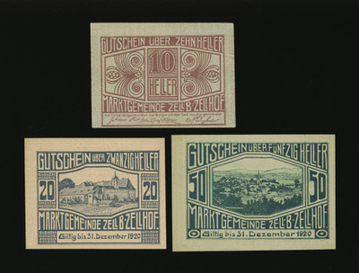 Itävalta Notgeld 10, 20, 50 Heller, Zell b Zellhof 1920