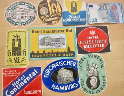 9 VANHAA MatkalaukkuMerkkiä Tarraa Hotellit Saksa 1950-l