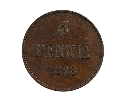 5 penniä 1898 - hyväkuntoinen!