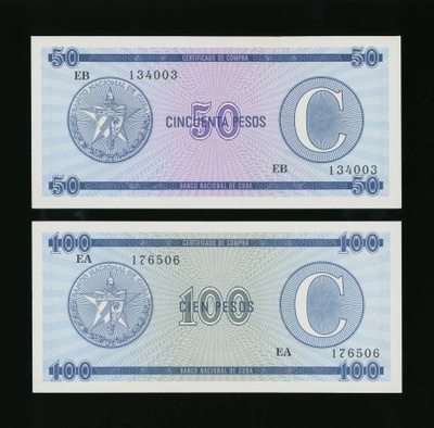 Kuuba 50 + 100 Pesos C-sarja, UNC