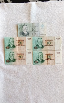 10 Mk. 1963 AN tähti ja 4 kpl. 10 Mk. 1980 seteleitä