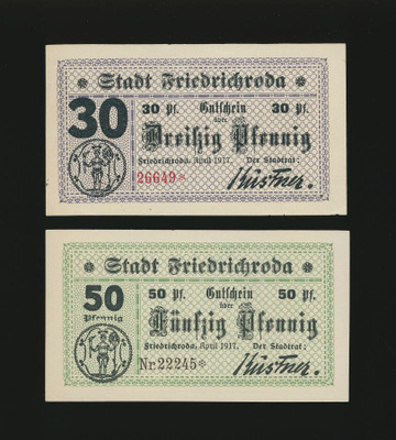 Saksa Notgeld 30, 50 Pfg, Friedrichroda 1917