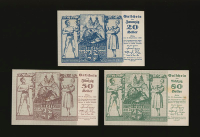 Itävalta Notgeld 20, 50, 80 Heller, Melk 1920