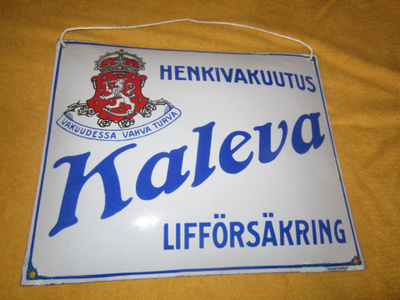 VANHA EMALOITU ISO KYLTTI HENKIVAKUUTUS KALEVA N 41 X 33 CM
