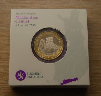 Suomi 2015 Siili 5 € Maakuntien eläimet Uusimaa PROOF