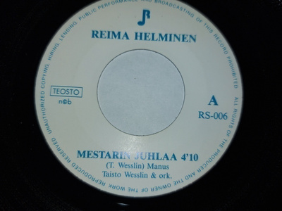 REIMA HELMINEN - MESTARIN JUHLAA 7 " Single
