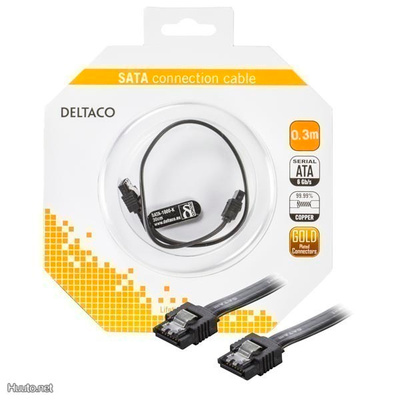 Deltaco SATA kaapeli, 6Gb/s lukkoklipsit kullattu 0.3m UUSI
