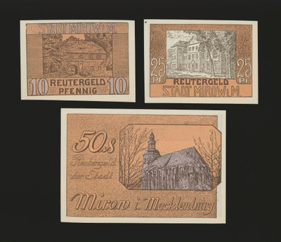 Saksa Notgeld 10, 25, 50 Pfg, Mirow 1922
