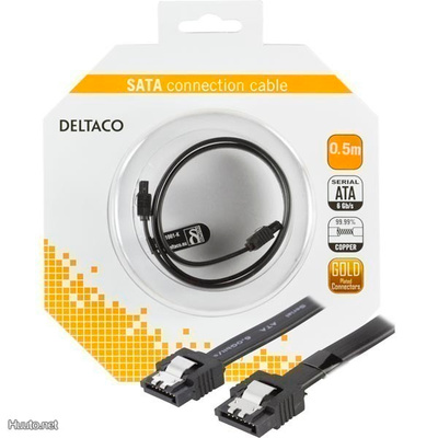 Deltaco SATA kaapeli, 6Gb/s lukkoklipsit kullattu 0.5m UUSI