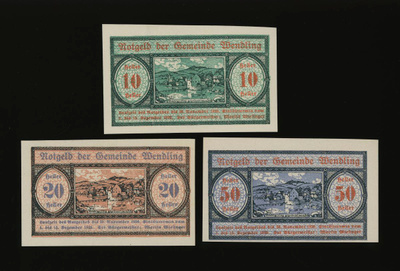 Itävalta Notgeld 10, 20, 50 Heller, Wendling 1920